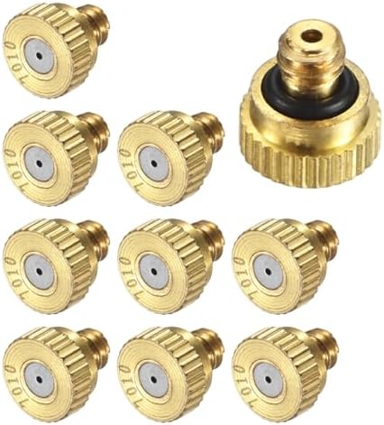 M METERXITY 10-Pack Brass Misting Nozzles, 0.028inch/0.7mm Orifice Heavy Duty 10/24 UNC Screw Thread Misting Nozzle Plug for Outdoor Spray Cooling System/Patio Mist System/Dust Control by MMETERXITY