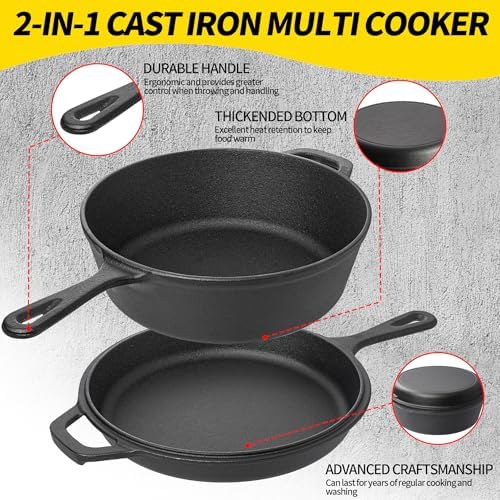 Vivicreate 2 in 1 Cast Iron Dutch Oven Pot with Skillet Lid Pre Seasoned Multi Cooker for Baking Frying Roasting Camping Compatible with All Stoves olla de hierro fundido sartén - Image 7