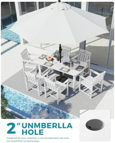 Ciokea HDPE Outdoor Dining Set of 6, Patio Table and Chairs Sets, White - Image 4