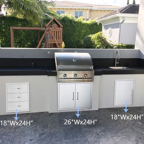 Outdoor Kitchen Drawers,18" W x 24" H x 23" D Stainless Steel BBQ Triple Drawer with Chrome Handle, Enclosed Built-in Access Drawer Flush Mount for Outdoor Kitchen,BBQ Island - Image 6