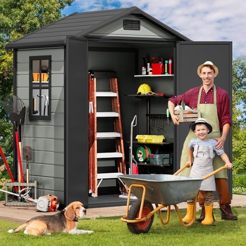 DWVO 6x4ft Plastic Outdoor Storage Shed with Floor, Window & Vents - Image 2