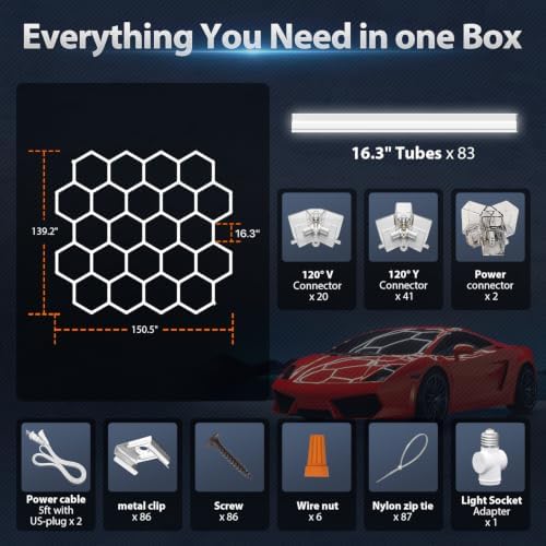 Hexagon Garage Lights: 581W 83 Pack 22 Grids LED Garage Lights - Easy Install 6500K Super Bright Honeycomb Light for Warehouse, Car Detailing Shop, Exhibition Hall, Gym - Image 6