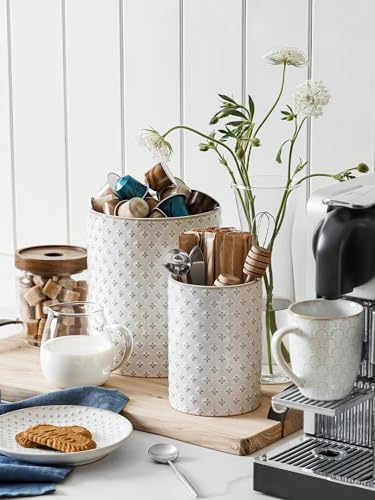 LE TAUCI Kitchen Utensil Holder for Countertop - 7.1"+5.4" Ceramic Utensil Crock Set of 2, Large Cooking Utensil Organizer for Spatula, Spoon, Whisk - Farmhouse Storage, Embossed, Clover - Image 2