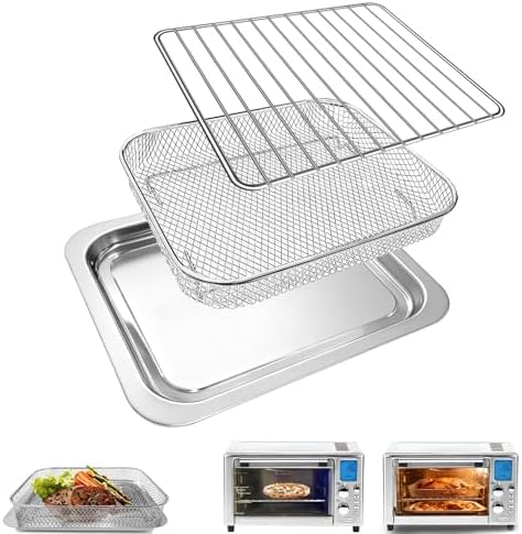 GWY Air Fryer Baking Pan Set for Emeril Lagasse Everyday 360 Air Fryer 12''×10'' and 12.5''×10.2'' Steel Non-stick Air Fryer Accessories Grill Pan Crisper Plate Replacement Parts by GWY