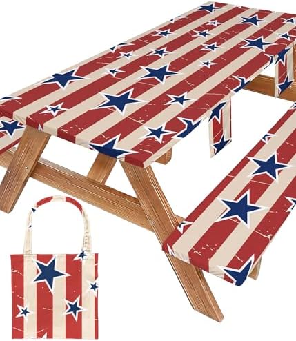 Picnic Table Cover with Bench Covers Waterproof Vinyl Elastic Rectangle Fitted Table Cloth Camping Lovers Essentials Rv Car Travel Overlanding Outdoor Roadtrip Road Trip Women Men Camper Gifts 6 Foot by Wrakus