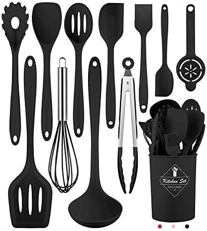 Black Kitchen Utensils Set-12 Pieces Silicone Cooking Utensils Set by Pranski