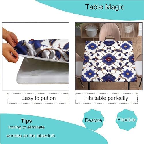 Outdoor Elastic Tablecloth, Moroccan Trellis Pattern Printed on Oilproof Square Outdoor Table Cover, Great for Picnics BBQs Daily Meals, Fit for 44" x 44" Square Tables - Image 3