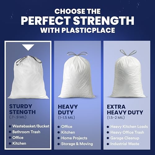 Plasticplace 13 Gallon Trash Bags │ 0.9 Mil │ White Tall Garbage Can Liners │ 24" x 27" (200 Count) - Image 6