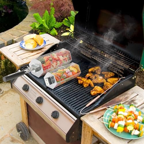 Rolling Grill Baskets 2 Pack, Nesting Stainless Steel BBQ Grill Basket - Image 6