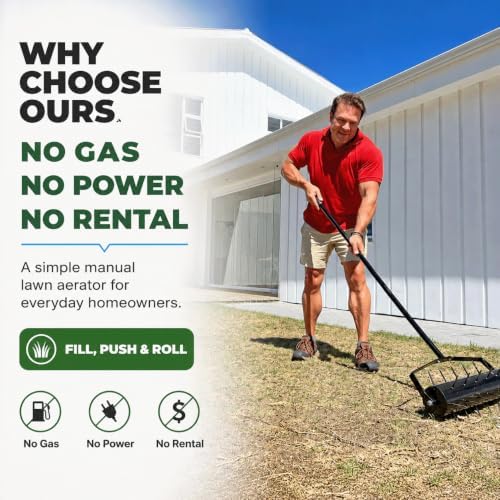Manual Roller Lawn Aerator with Pre-Attached Spikes, Easy-to-Assemble - Image 3