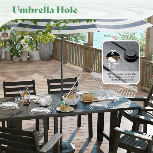 AMERLIFE 7-Piece HDPE Outdoor Dining Set with 71" Table, Black - Image 4