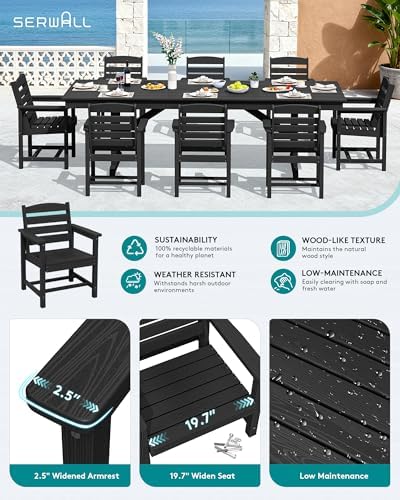 SERWALL Patio HDPE Dining Chairs Set of 2 with Arms, Black - Image 3