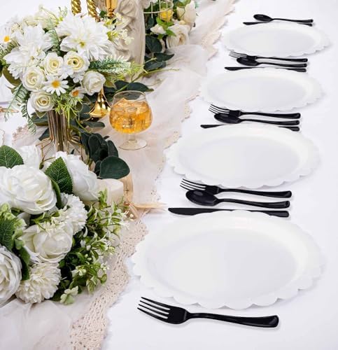 HEIPINIUYE 75 Pack Black Plastic Cutlery Heavy Duty Black Plastic Knives Forks and Spoons Disposable Silverware Set for 25 Guest Birthday Halloween Baby Shower Party Cutlery Set - Image 6