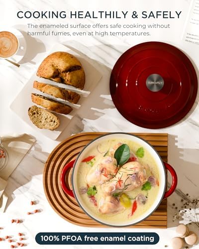 Enameled Cast Iron Dutch Oven, 4.5QT Pot with Lid, Cherry Red - Image 2