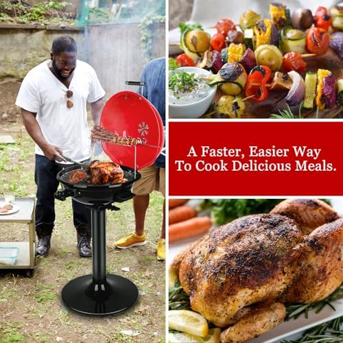 Electric Grill, Techwood Indoor/Outdoor Electric BBQ Grill, 1600W Portable Removable Stand Grill with Adjustable Heat & Drip Tray, Double Layer Design for Party, Patio & Backyard (Red) - Image 5