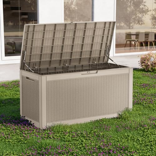 170 Gallon Resin Deck Box, Outdoor Storage Box, Waterproof UV Resistant Lockable，Weatherproof Organizer for Patio Furniture Cushions, Pool Accessories, Garden Tools, Indoor & Outdoor Use, Grey - Image 3