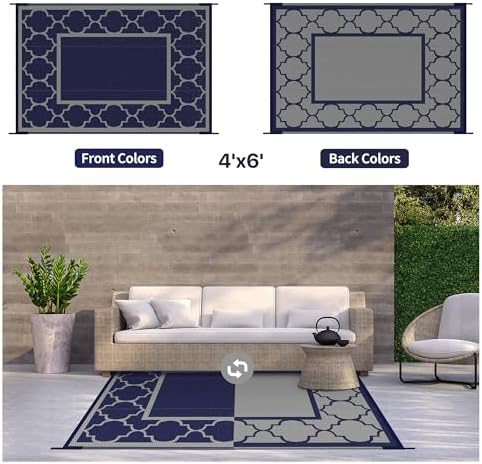 GENIMO Outdoor Rug, Waterproof Plastic Rugs for Patio, 4'x6' Blue Grey - Image 4