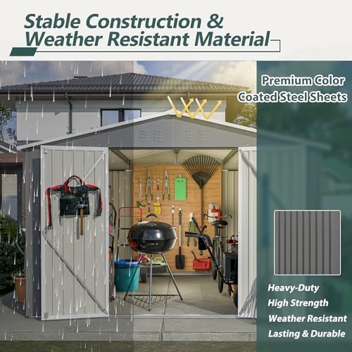 YOPTO 10x10 FT Outdoor Storage Shed,Metal Shed W/Updated Frame Structure & Lockable Door,Garden Tool House W/Air Vent & Sloped Roof,for Backyard,Patio,Lawn,Grey - Image 6