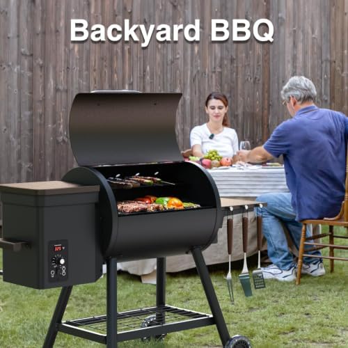 KingChii 456 SQ.IN Pellet Grill Smoker with Side Shelf, 8 IN 1 BBQ Grill with PID Temperature Control for Outdoor Cooking, BBQ Camping and Patio-Brown - Image 6