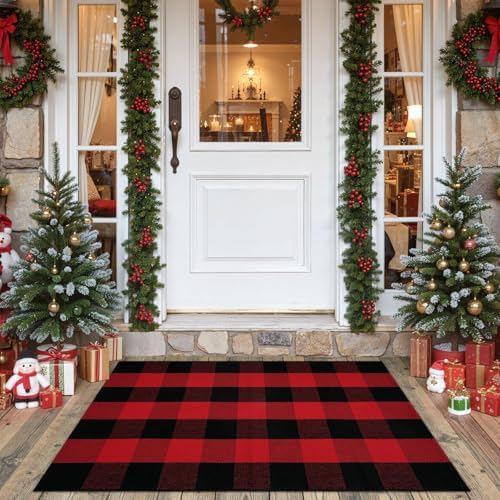 OJIA Christmas Plaid Rug 27.5"x43" Front Door Mats Outdoor Welcome Mat - Image 7