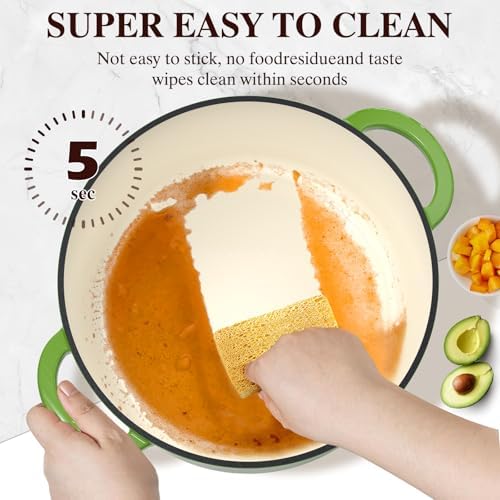 Umite Chef 7QT Enameled Cast Iron Dutch Oven with Lid & Cotton Potholders–Heavy-Duty Cookware for Bread Baking, Braising, Stews, Marinate, Cook,Refrigerate & Serve(Green) - Image 4