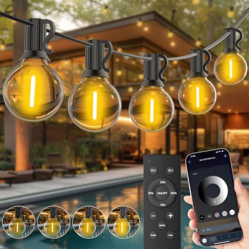 GLUROO Outdoor String Lights 100FT, Smart APP & Remote Control Dimmable Patio Lights with Timer, Plug in LED String Lights 2700K Warm White for Outside Backyard, Yard, Gazebo, Deck, Porch by ChristmasLights-GLUROO