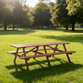 94.5'' Large Outdoor Dining Table, Rectangular Wooden Patio Dining Table & 2 Built-in Bench for 12, 2" Umbrella Hole, Suitable for Backyard Garden Porch, Brown by JJKFurniture-kevinplus