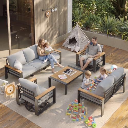 Aoxun Aluminum Patio Furniture Set with Swivel Chairs & Fire Pit Table - Image 2