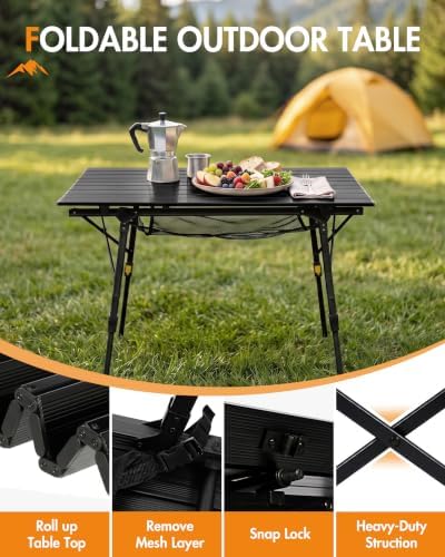 Portal Camping Table, Folding Aluminum Outdoor Table with Mesh Layer - Image 4
