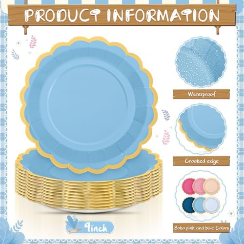 96 Pcs Pink Rose Navy Blue Paper Plates 9 Inch Gradient Scalloped Paper Plates Disposable Dinner Dessert for Dancing Queen Birthday Wedding Bridal Party Supplies, 6 Colors - Image 4
