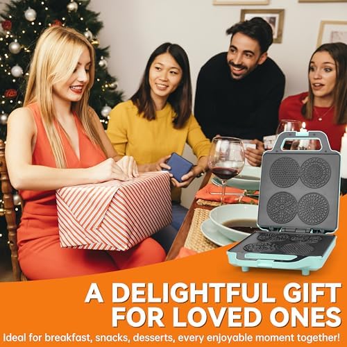 Baker’s Friend Pizzelle Maker Electric, 4 X 3.5” Pizzelle Waffle Cookies for Christmas Baking Supplies, Stroopwafel Iron, Cookie Maker Machine with Pattern, Thin Waffle Maker, Aqua - Image 6