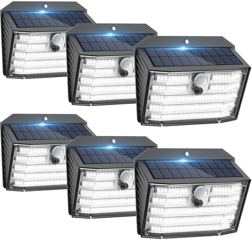 Solar Motion Lights Outdoor, Ultra Bright Solar Fence Lights with Motion Sensor, IP65 Waterproof Security Light 3 Modes, 270° Lighting Angle, Wall Lights for Deck Patio Fence Garage Door (6 Packs) by Claoner