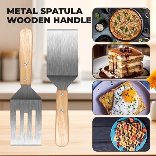 Stainless Steel Spatula Set, 2 pcs for Cast Iron Skillet with Wooden Handle - Image 4