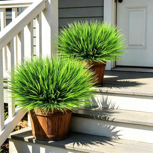 24 Bundles Fake Plants Outdoor Artificial Grass Decoration UV Resistant Faux Greenery Stems Bushes Monkey Grass for Outside Farmhouse Planters Patio Porch Window Box Pathway Garden Home Decor - Image 7