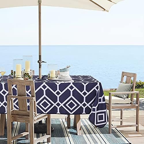 LUSHVIDA Moroccan Outdoor Tablecloth with Umbrella Hole, 60x84 Inch Navy - Image 3