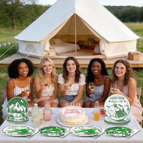 96Pcs Camp Bachelorette Plates and Napkins Mountain Camp Birthday Party Supplies for Bridal Shower Disposable Dessert Paper Plates Camping Bachelorette Bridal Shower Wedding Engagement Party Favor - Image 7