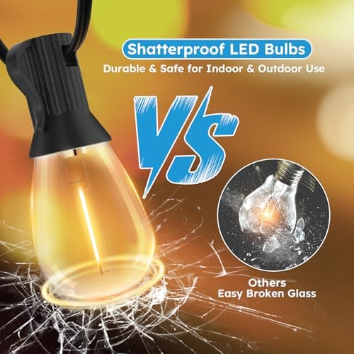GvvooHome LED Outdoor String Lights, 300FT Waterproof Patio Lights with 92 Shatterproof S11 Plastic Bulbs, 2700K Warm White Edison Hanging Lights for Backyard, Garden, Porch, Bistro - Image 3