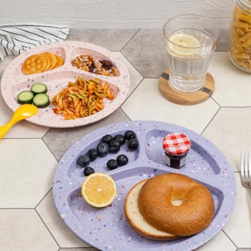 bzyoo 11-Inch Divided Plates Set of 2, 100% Melamine Portion Control Plates for Adults & Kids, Modern Confetti Pattern, BPA-Free & Dishwasher Safe, Ideal for Camping, RV, and Daily Use (Purple) - Image 3