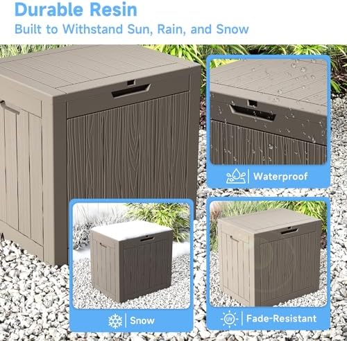 PatioZen 36 Gallon Deck Box,Waterproof Resin Outdoor Storage Boxes, Outside Storage Lockable Container for Garden Tools,Indooor Cushions,Accessories (Grey) - Image 6