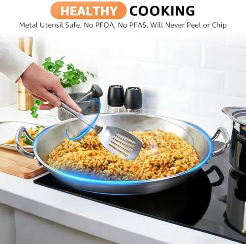 LOLYKITCH 16-Inch Tri-Ply Stainless Steel Paella Pan | Induction Compatible - Image 3