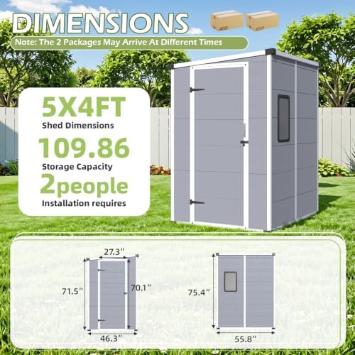 5 x 4 FT Plastic Outdoor Storage Shed with Floor, Resin Garden Shed - Image 2