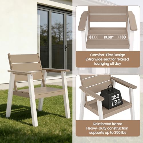 Outdoor Dining Set,7-Piece Patio Table and Chairs Set for 6, HDPE Outdoor Dining Table and Chairs with Umbrella Hole, All-Weather Patio Dining Furniture Set,White Brown - Image 5