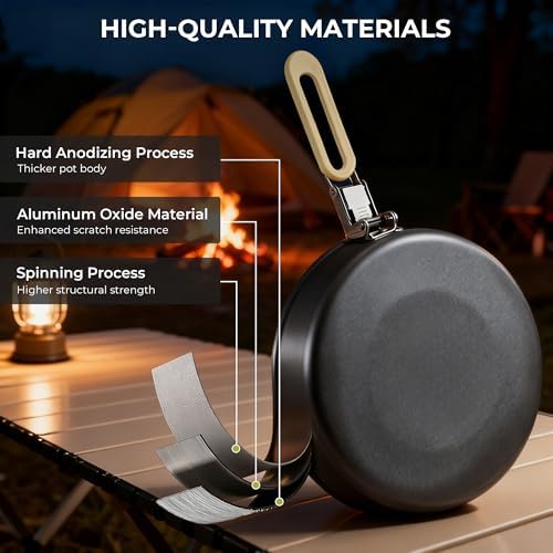 ALOCS Camping Cookware Portable Non-Stick Mess Kit with Foldable Handle - Image 5