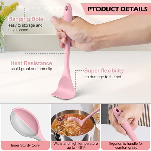 Homikit 15-Piece Kitchen Utensil Set, Pink Silicone Utensils with Holder - Image 3