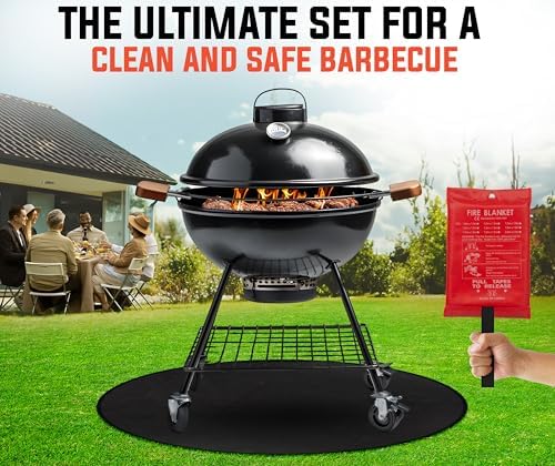 Under Grill Fire Pit Mats for Outdoor Grill Deck Protector - Black Under BBQ Grill Mat w/Fire Blanket & Corner Weights, Double-Sided Fireproof Design, Heat Resistance Up to 2000°F (Round, 40) - Image 3