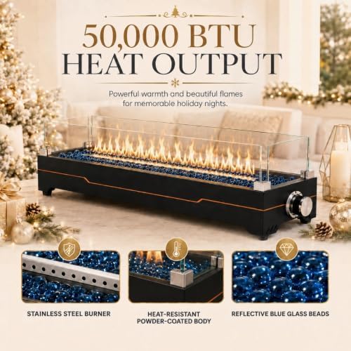 GRISUN 36 Inch Propane Tabletop Fire Pit, 50,000 BTU with Glass Wind Guard - Image 4