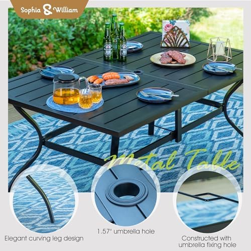 Sophia & William Patio Dining Set for 6 w/Swivel Textilene Chairs, Brown - Image 5