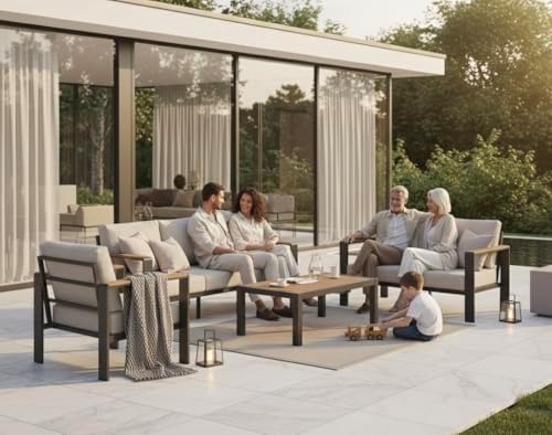 Aluminum Outdoor Patio Furniture Set with Coffee Table, 4 Piece Patio Conversation Sets with Washable Thick Cushions, Patio Sectional Furniture Set for Porch, Balcony, Deck, Yard, White - Image 4
