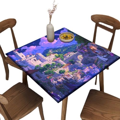 Fitted Outdoor Tablecloth, Medieval Fantasy Pattern Printed on Oilproof Foldable Dining Table Cover, Use for Kitchen Balcony Cafe Dining, Fit for 52" x 52" Square Tables by JRBSZMI2