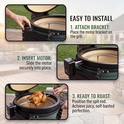 Rotisserie Accessory Attachment for Large Big Green Egg & Kamado Joe 18-inch Classic Joe, Complete Grill Accessory with 120V Motor, Stainless Steel Rotisserie Rod & Forks, Heavy Duty Iron Frame - Image 6